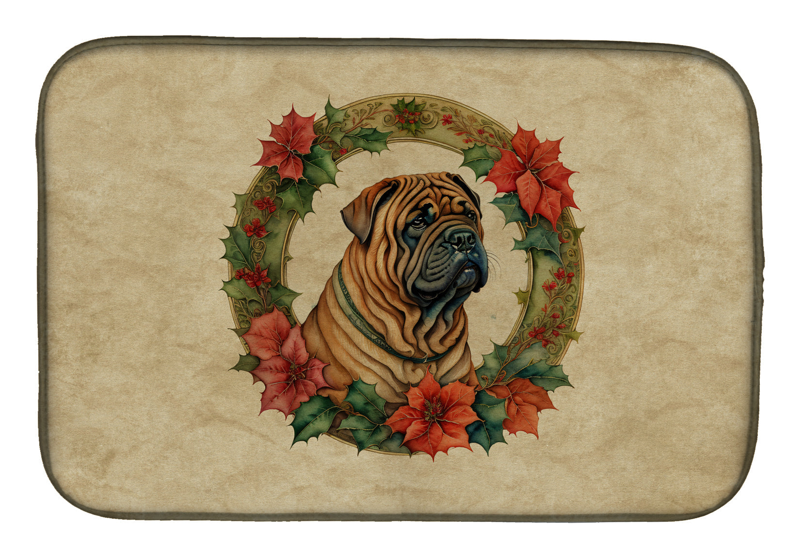 Buy this Shar Pei Christmas Flowers Dish Drying Mat