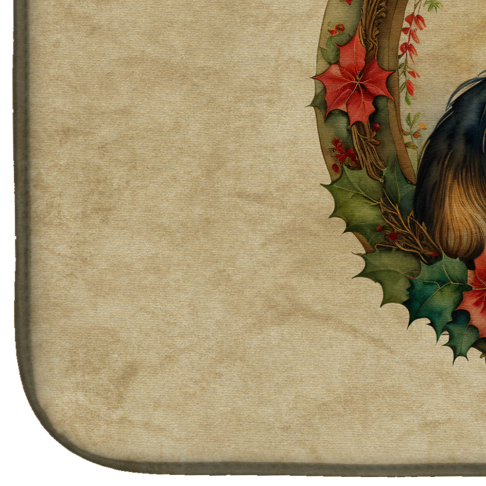 Sheltie Christmas Flowers Dish Drying Mat
