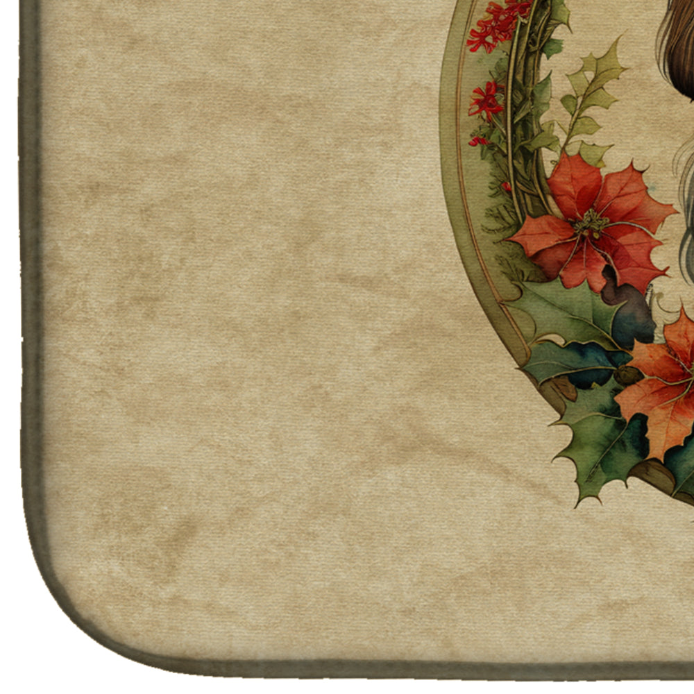 Shih Tzu Christmas Flowers Dish Drying Mat