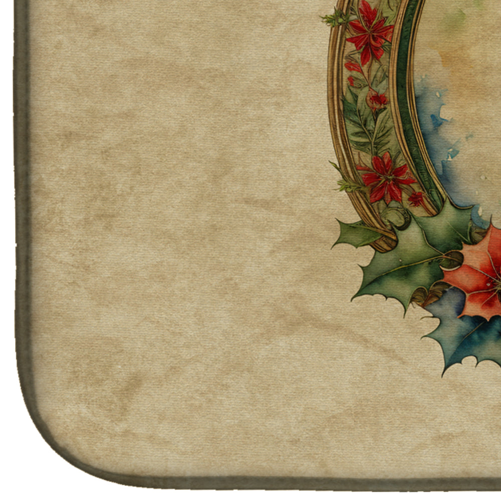 Wheaten Terrier Christmas Flowers Dish Drying Mat