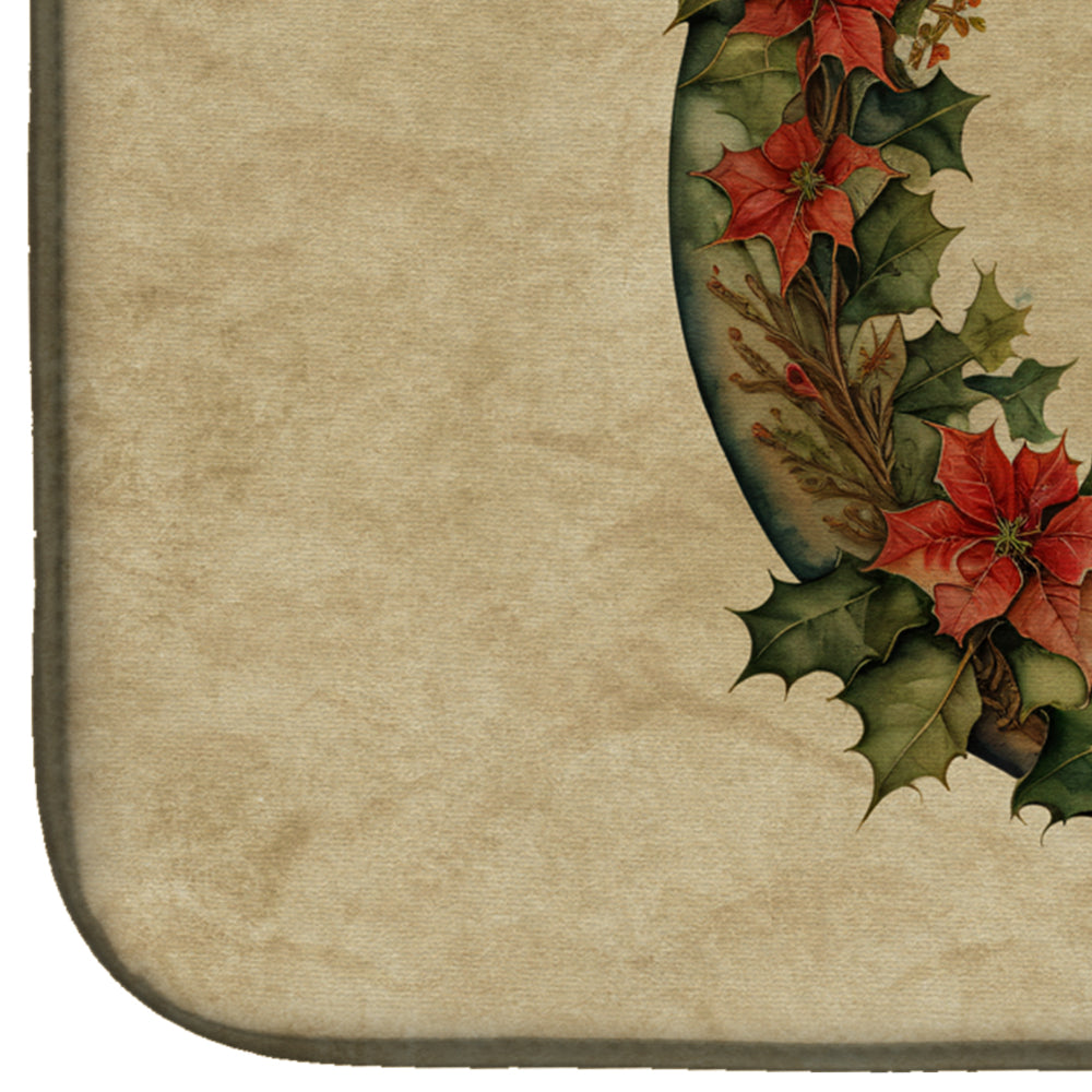 Vizsla Christmas Flowers Dish Drying Mat