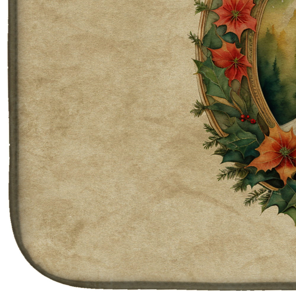 Welsh Springer Spaniel Christmas Flowers Dish Drying Mat