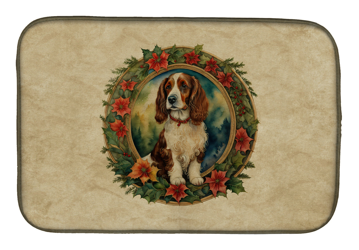 Buy this Welsh Springer Spaniel Christmas Flowers Dish Drying Mat