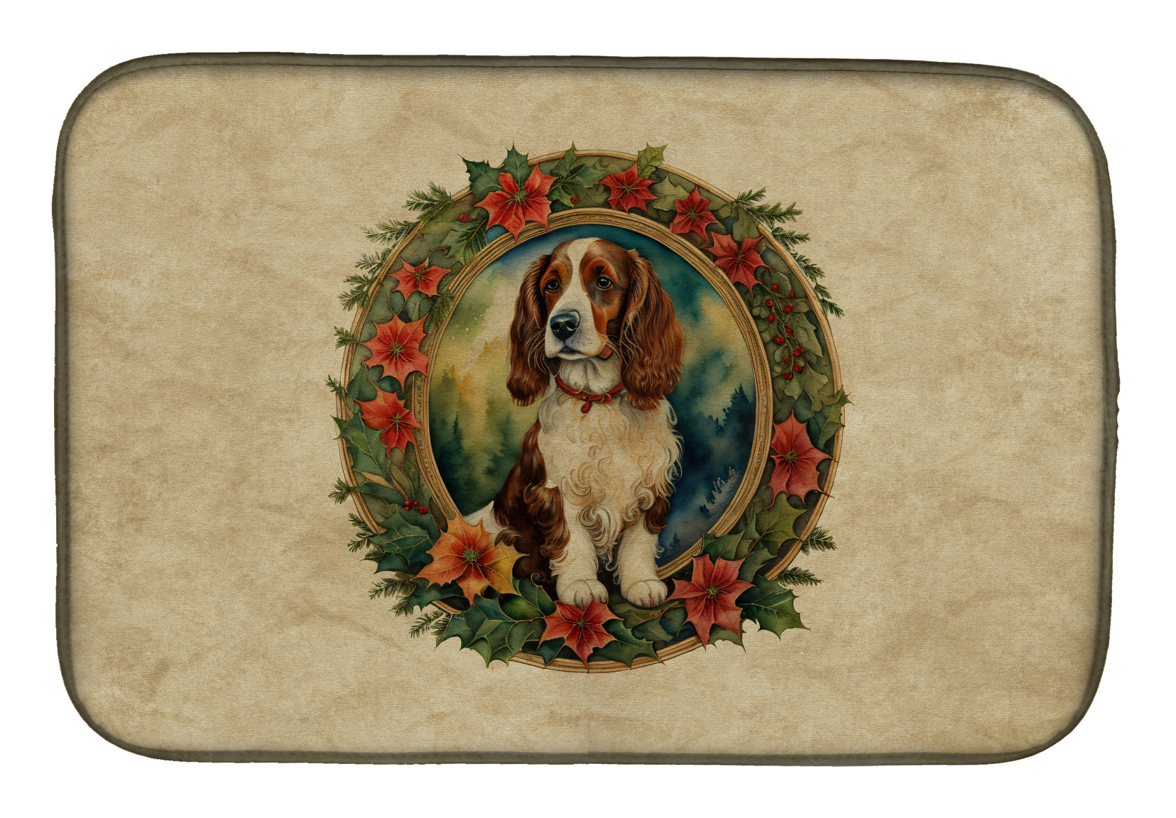 Buy this Welsh Springer Spaniel Christmas Flowers Dish Drying Mat