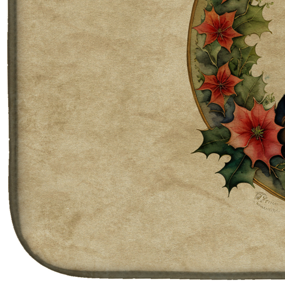 Welsh Terrier Christmas Flowers Dish Drying Mat