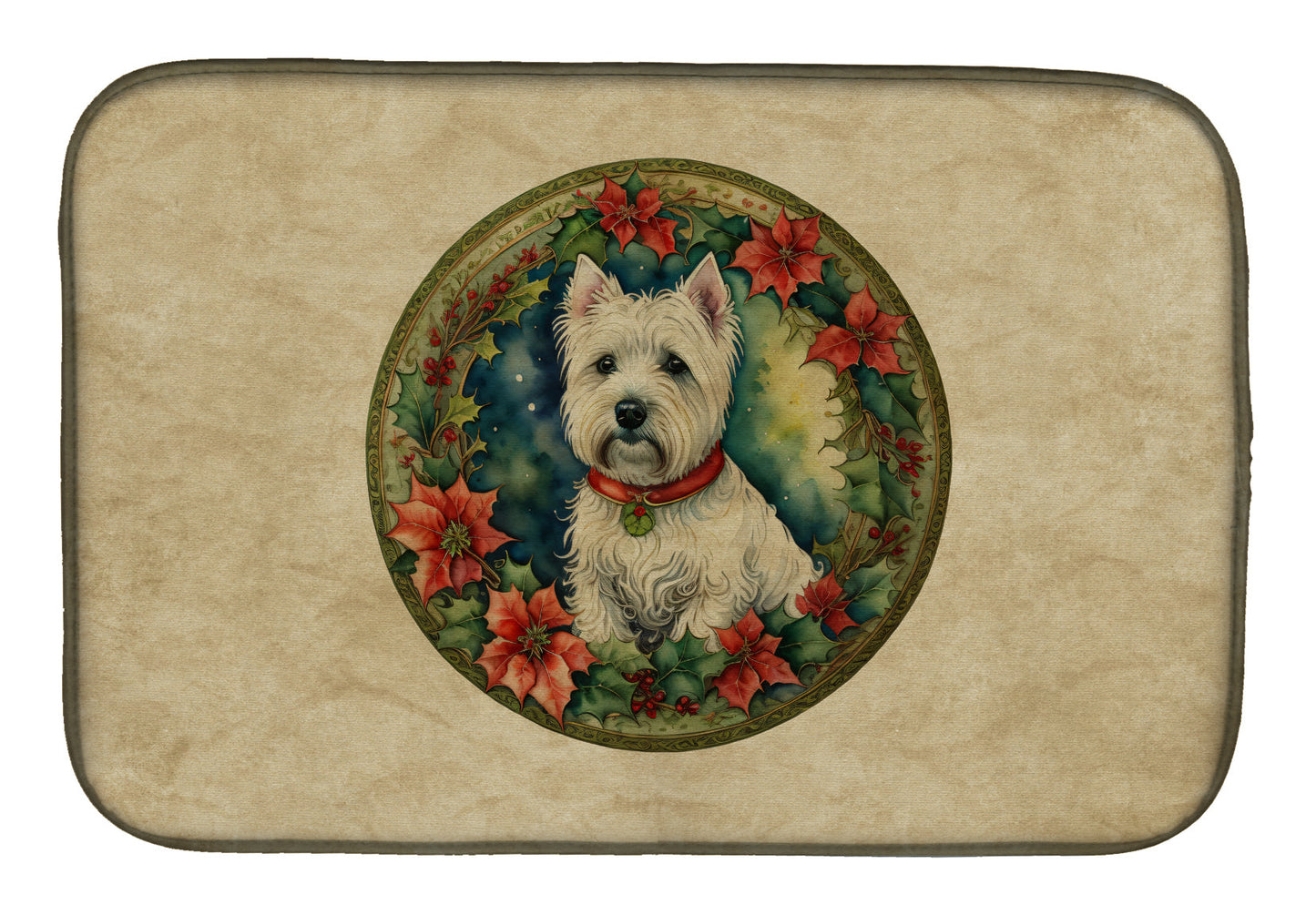 Buy this Westie Christmas Flowers Dish Drying Mat