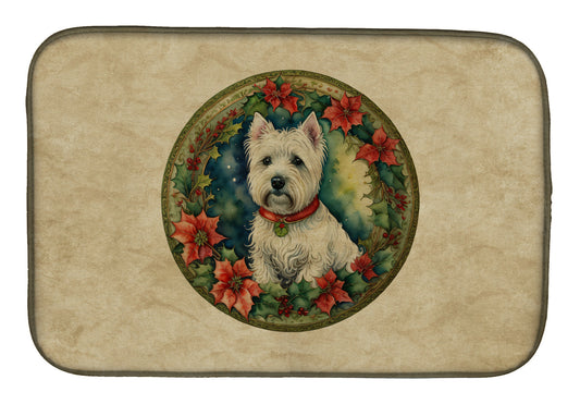 Buy this Westie Christmas Flowers Dish Drying Mat