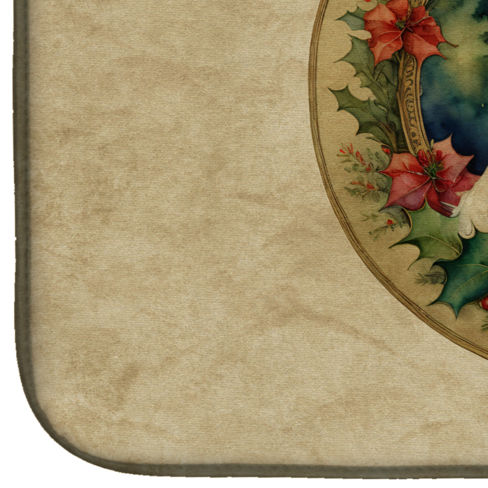 Westie Christmas Flowers Dish Drying Mat