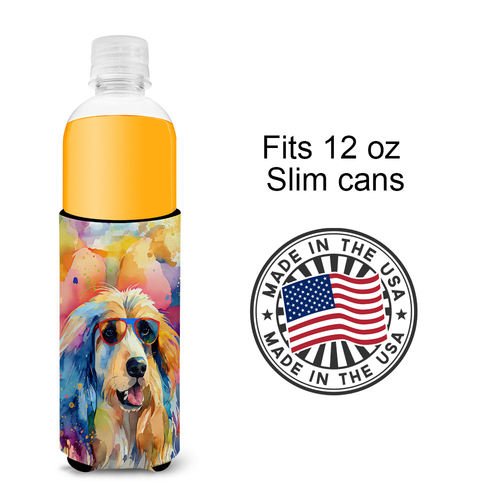Afghan Hound Hippie Dawg Hugger for Ultra Slim Cans