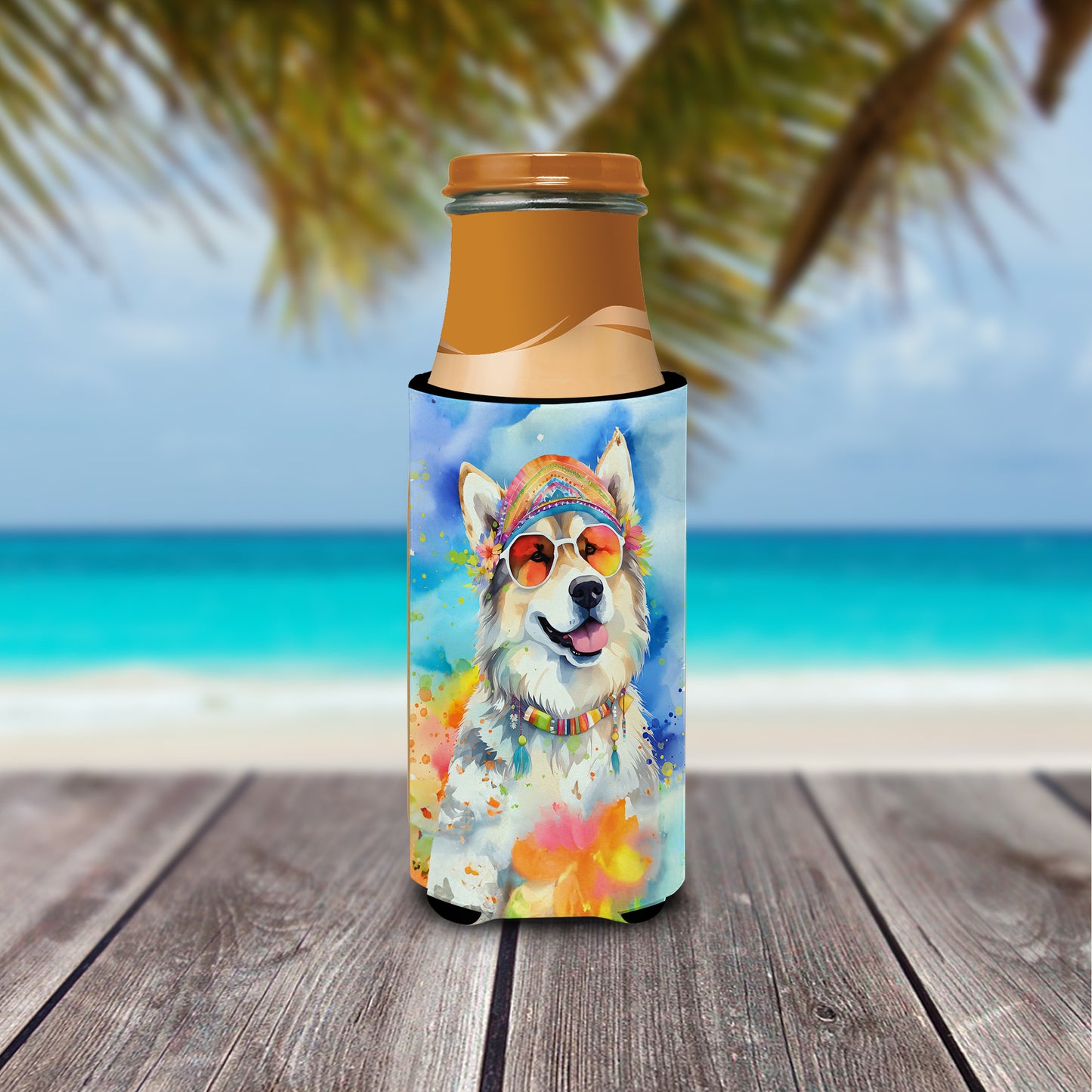 Alaskan Malamute Hippie Dawg Hugger for Ultra Slim Cans