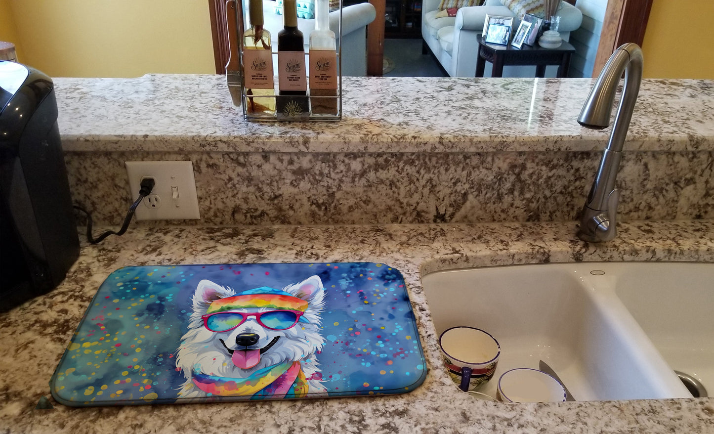 American Eskimo Hippie Dawg Dish Drying Mat