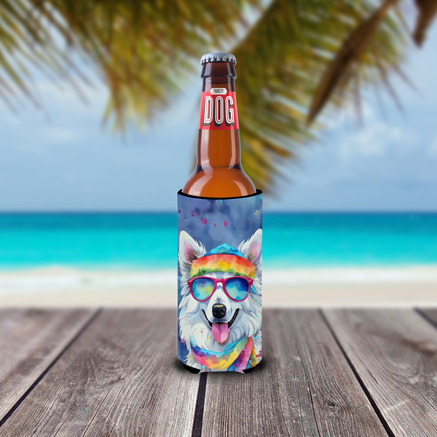 American Eskimo Hippie Dawg Hugger for Ultra Slim Cans