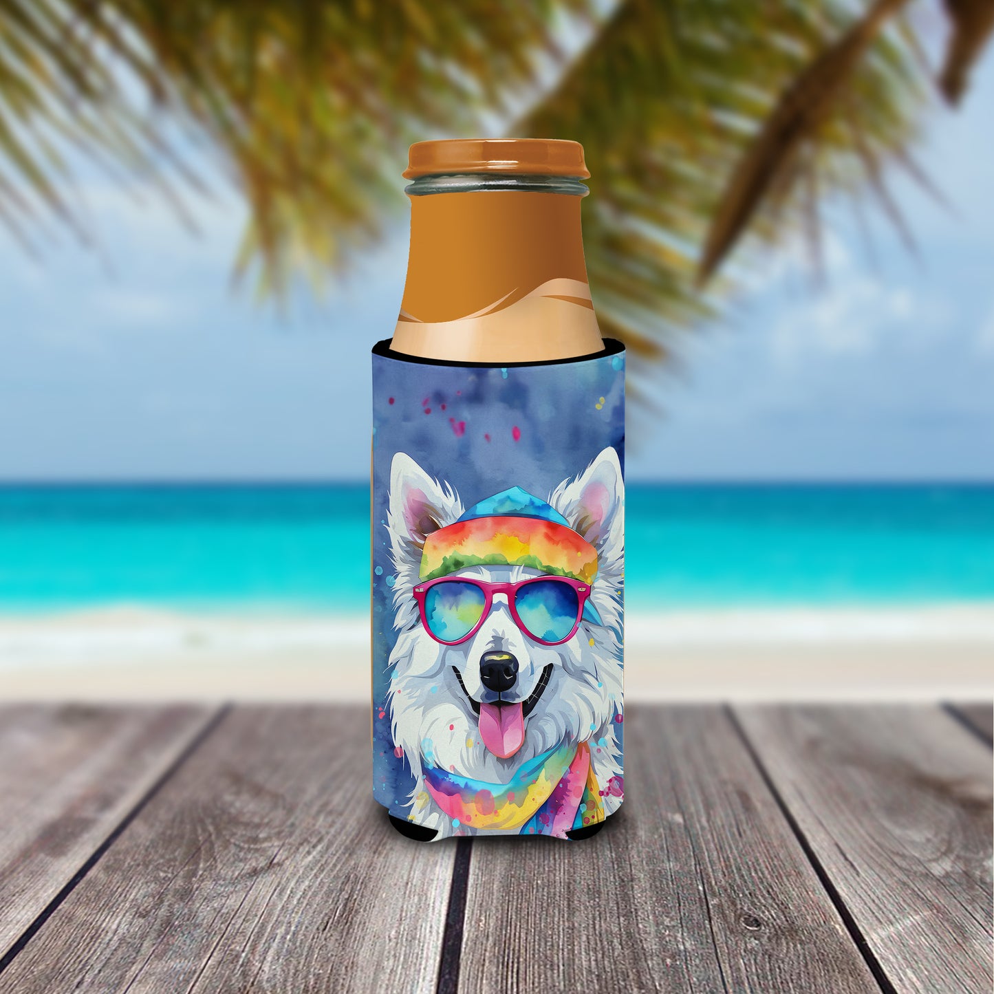 American Eskimo Hippie Dawg Hugger for Ultra Slim Cans