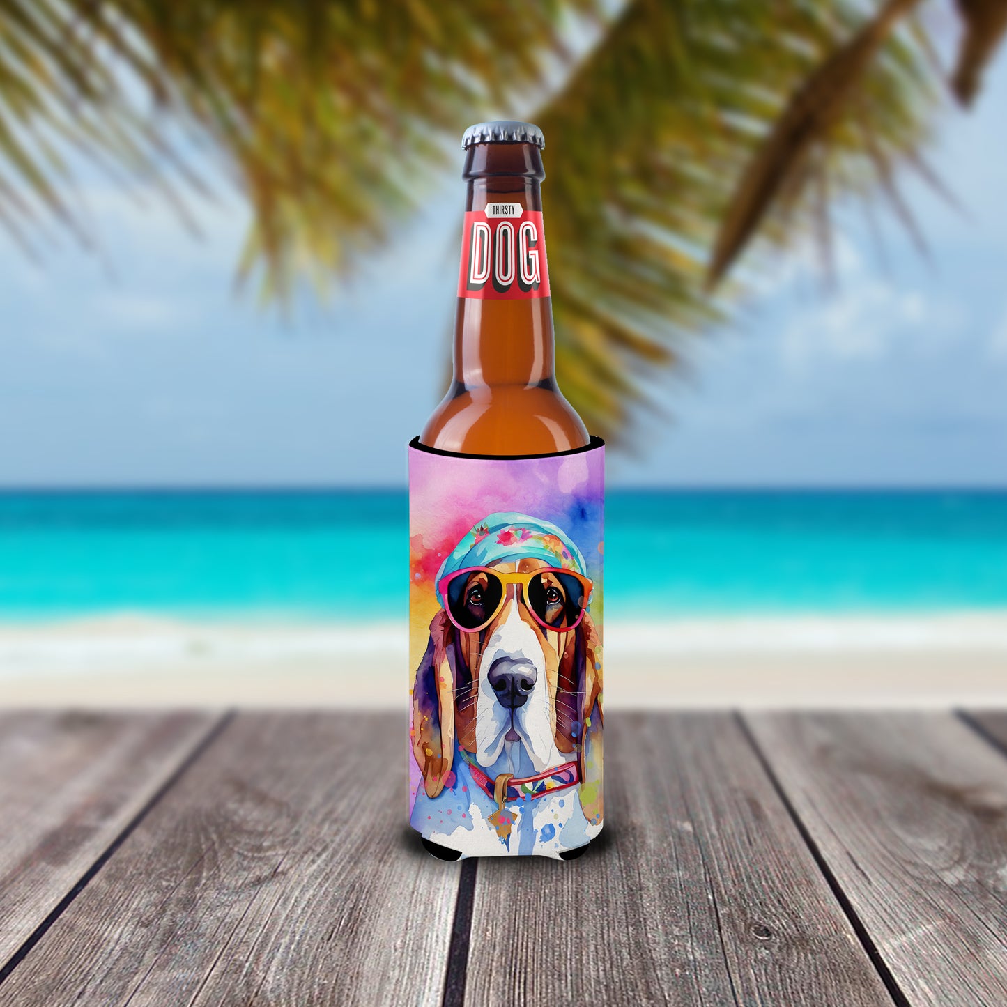 Basset Hound Hippie Dawg Hugger for Ultra Slim Cans