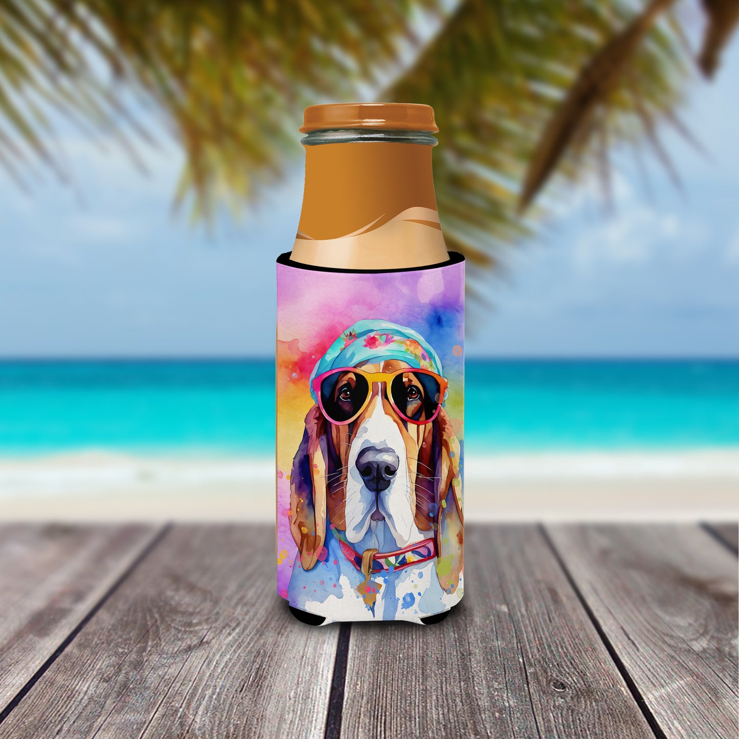 Basset Hound Hippie Dawg Hugger for Ultra Slim Cans