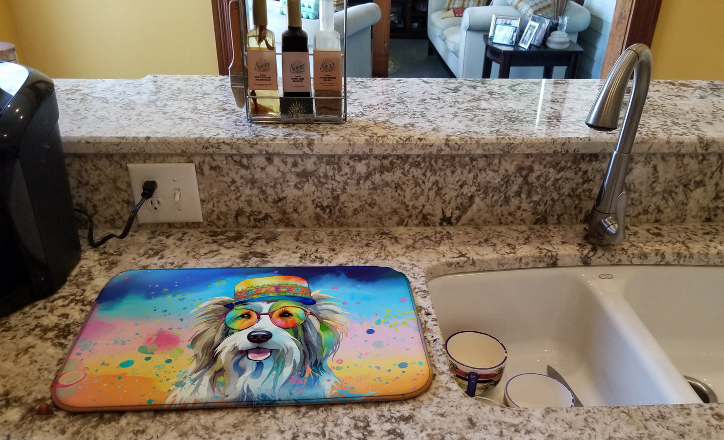 Bearded Collie Hippie Dawg Dish Drying Mat