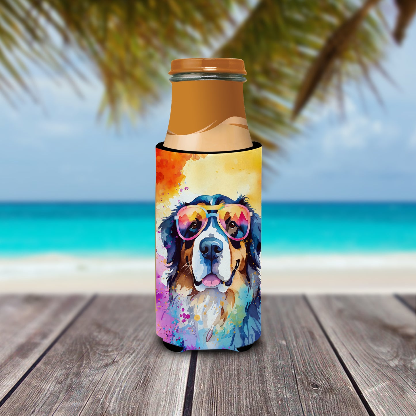 Bernese Mountain Dog Hippie Dawg Hugger for Ultra Slim Cans