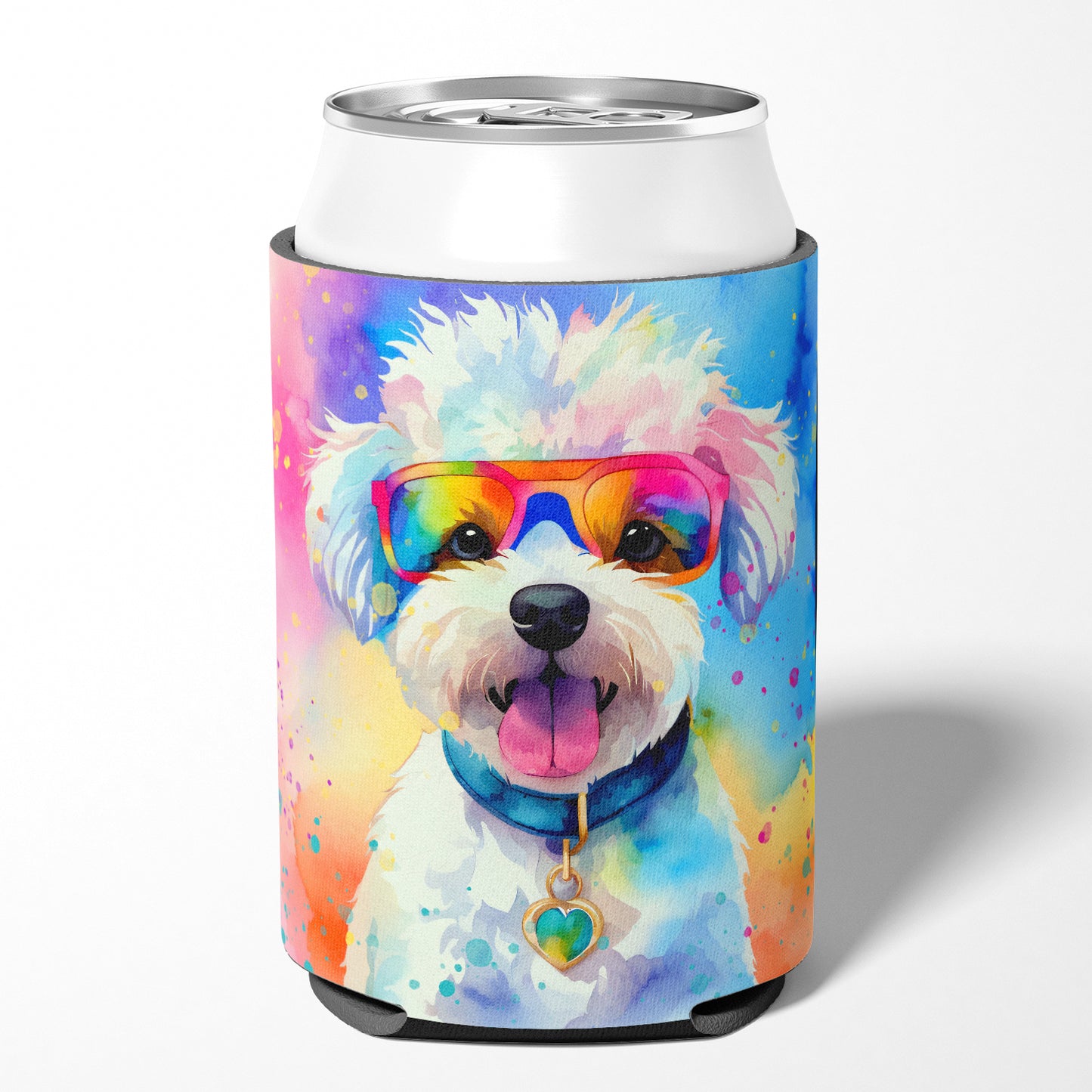 Bichon Frise Hippie Dawg Can or Bottle Hugger