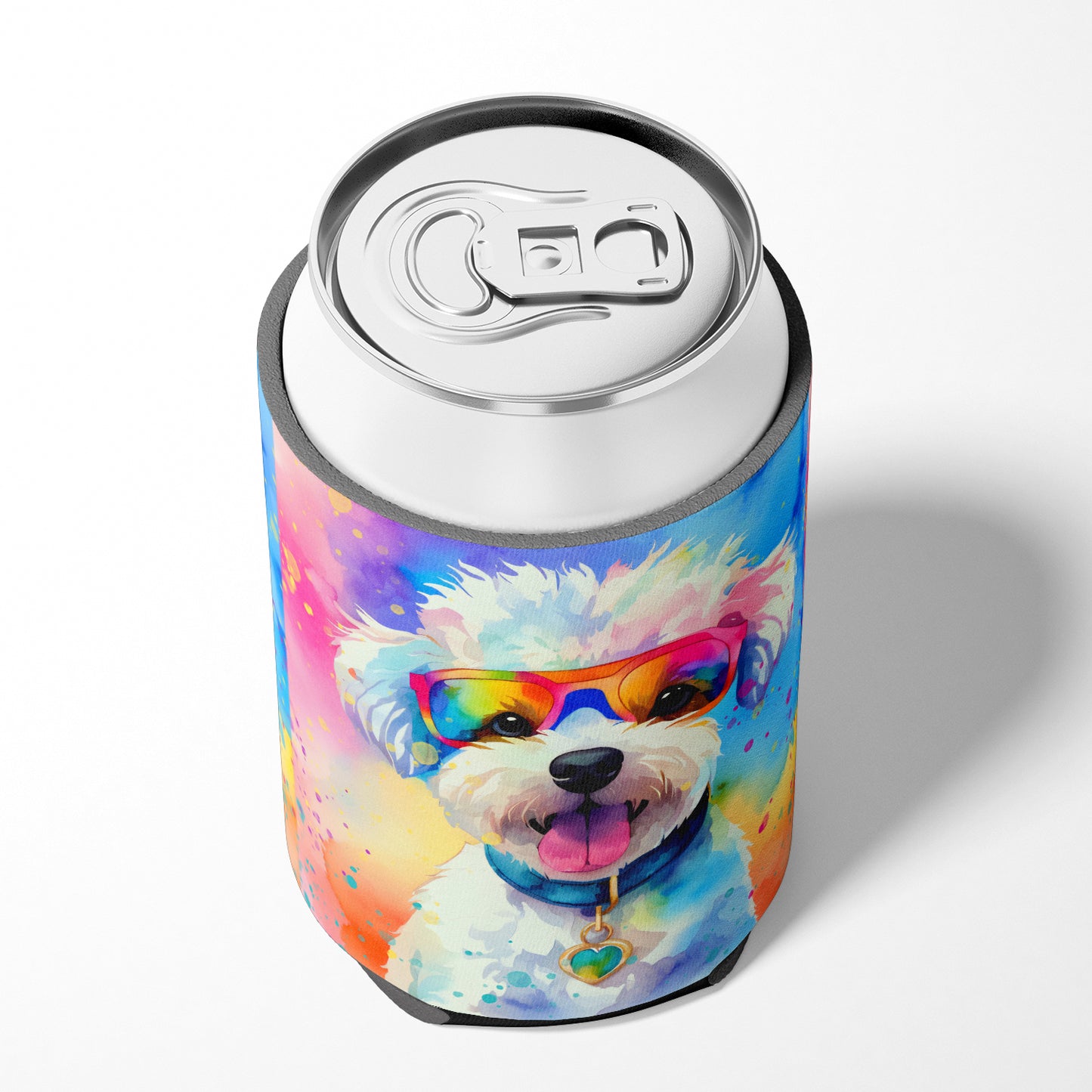 Bichon Frise Hippie Dawg Can or Bottle Hugger