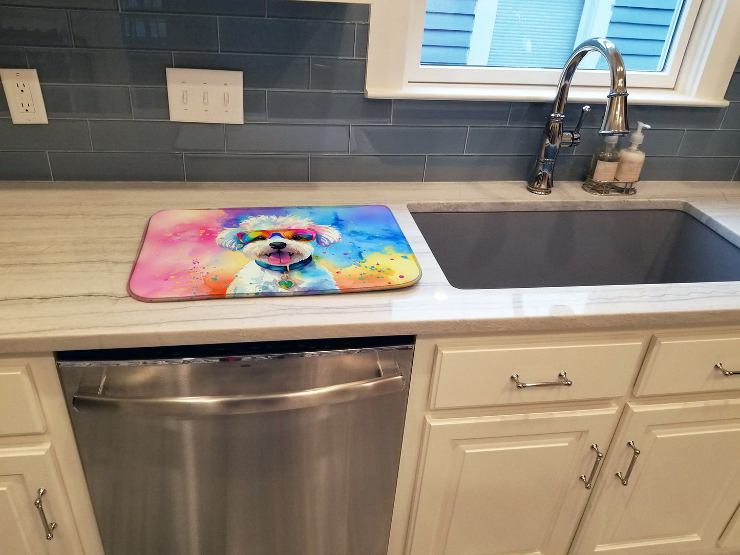 Bichon Frise Hippie Dawg Dish Drying Mat