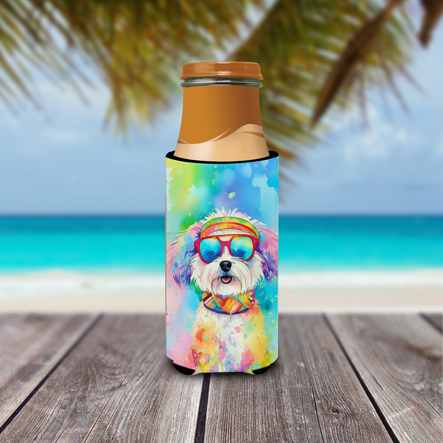 Bichon Frise Hippie Dawg Hugger for Ultra Slim Cans