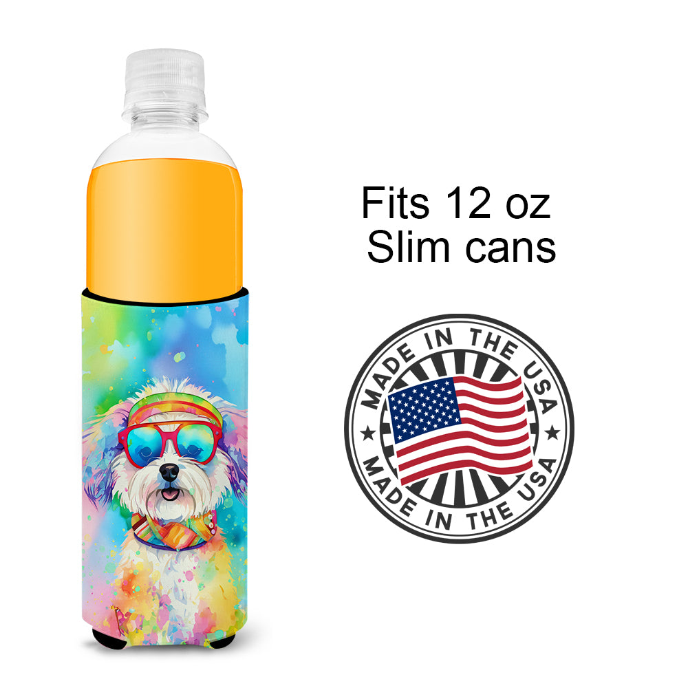 Bichon Frise Hippie Dawg Hugger for Ultra Slim Cans