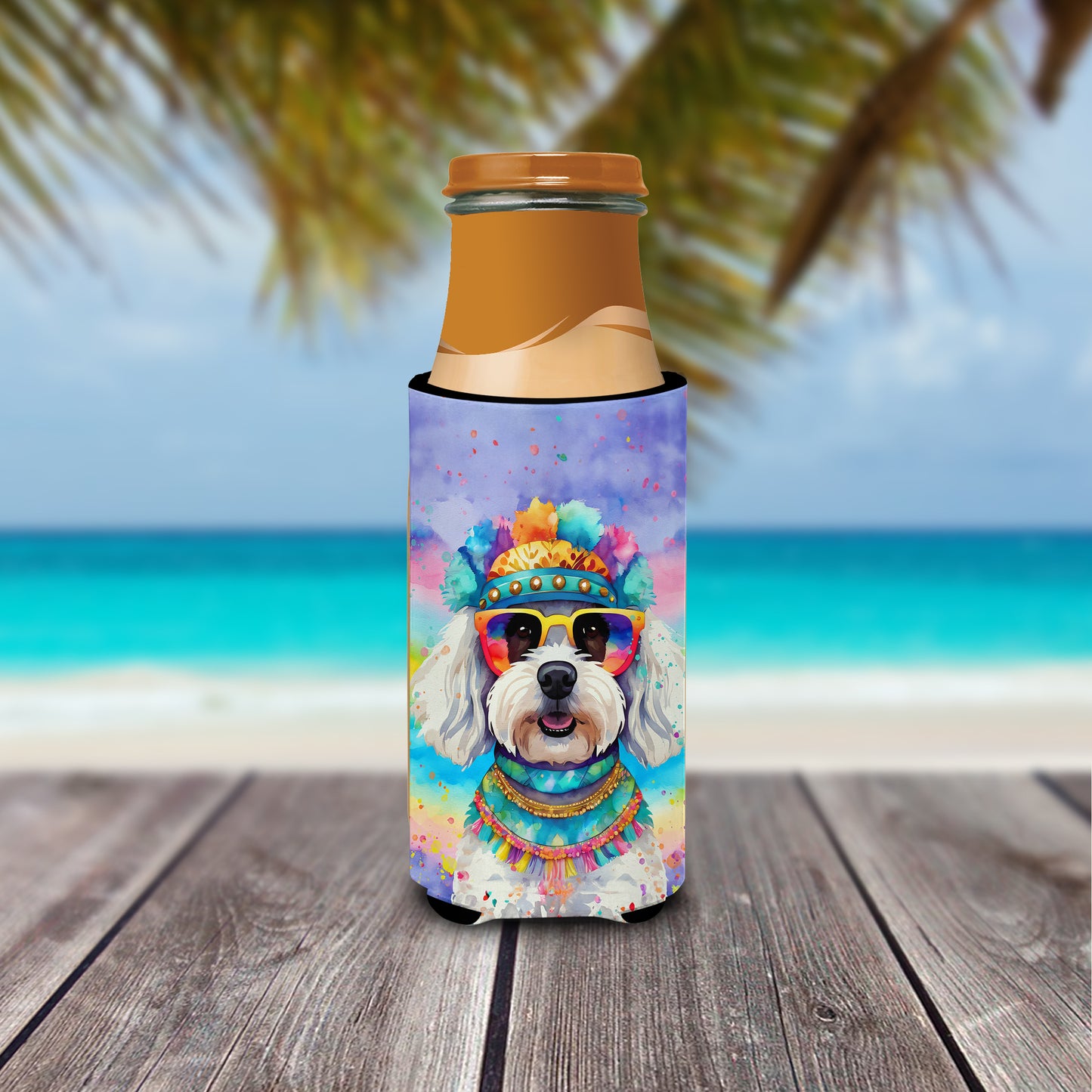 Bichon Frise Hippie Dawg Hugger for Ultra Slim Cans