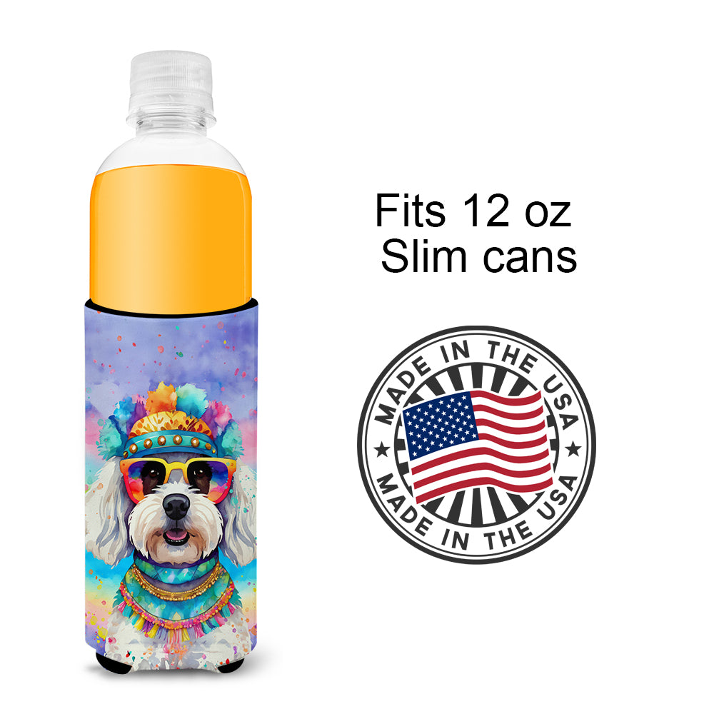 Bichon Frise Hippie Dawg Hugger for Ultra Slim Cans