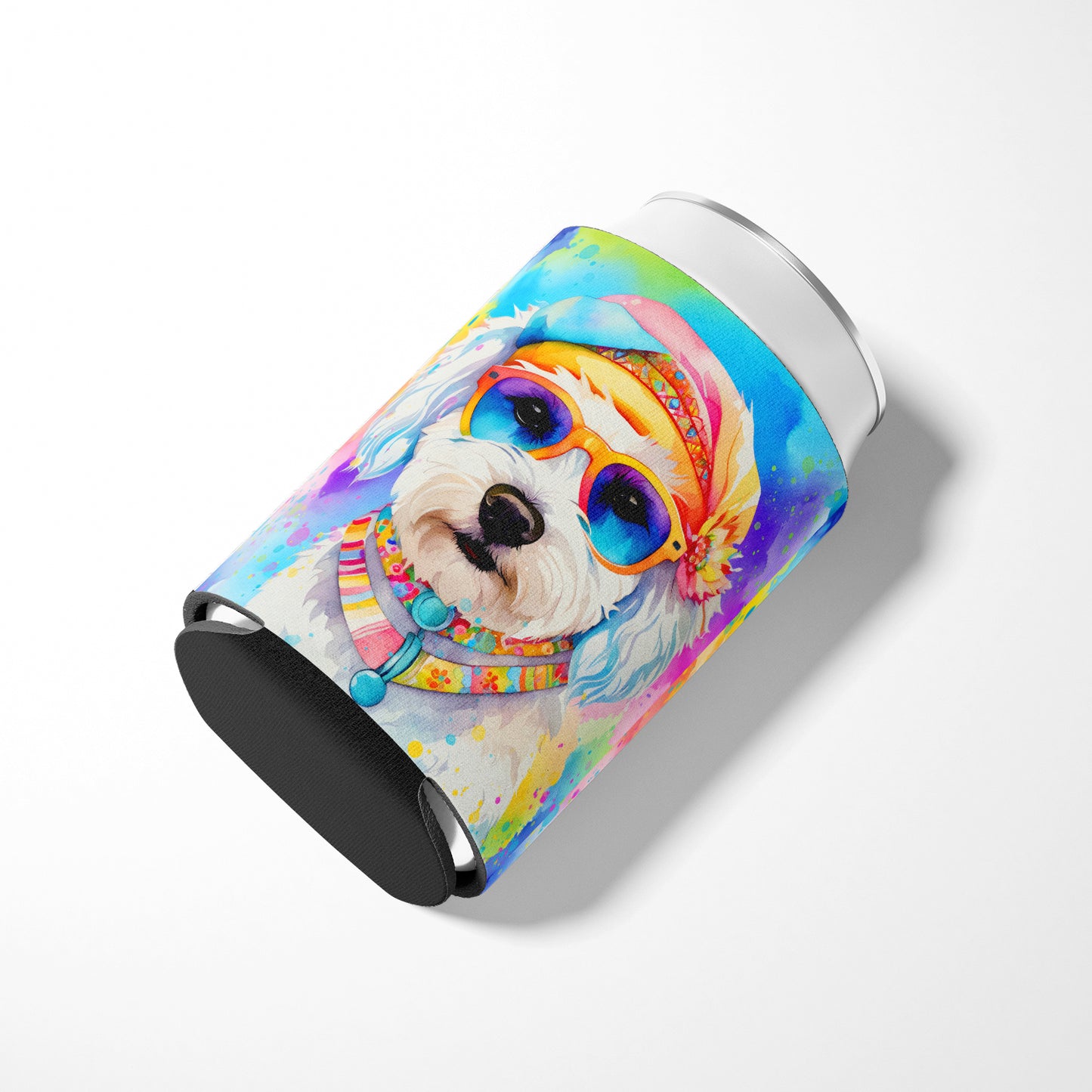 Bichon Frise Hippie Dawg Can or Bottle Hugger