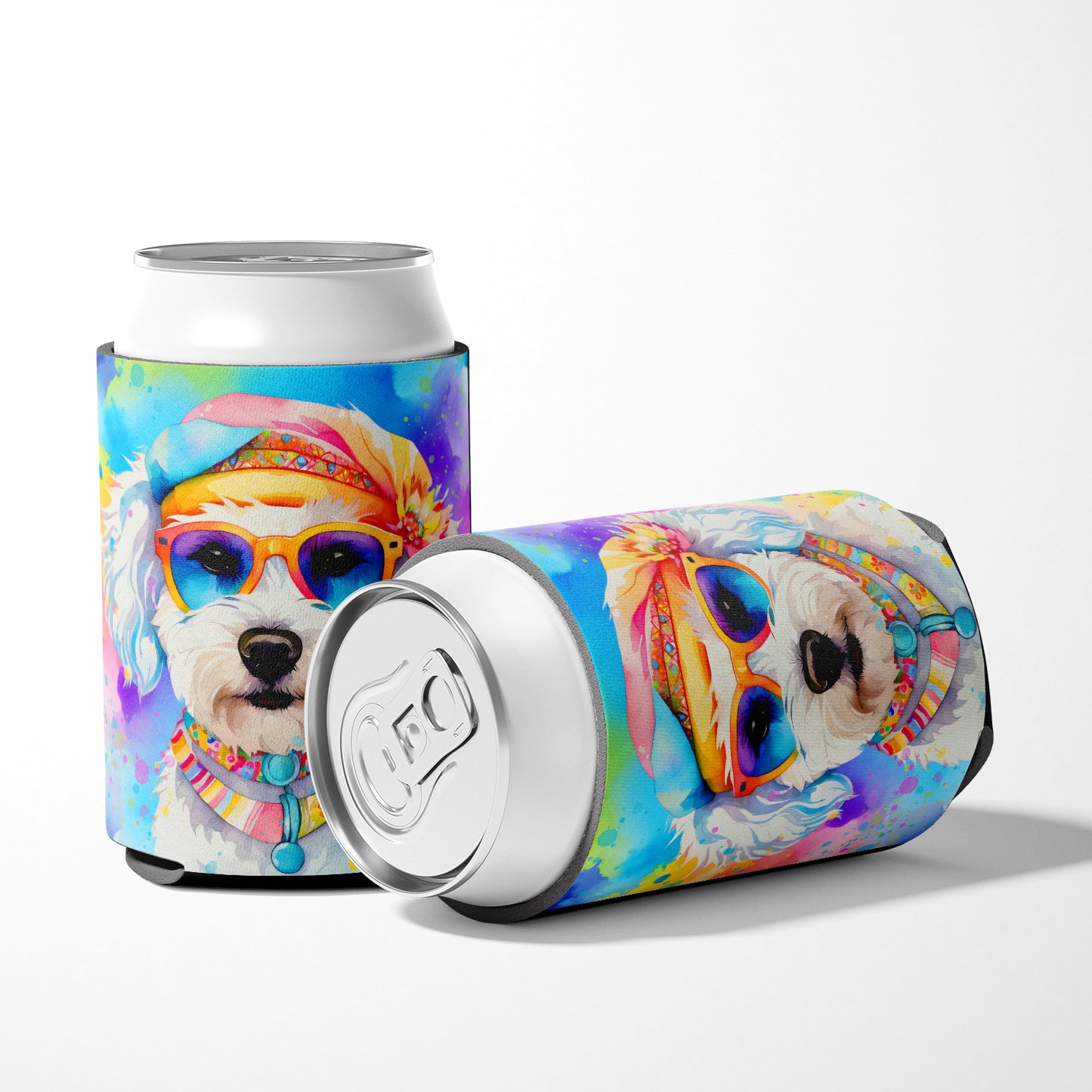 Bichon Frise Hippie Dawg Can or Bottle Hugger