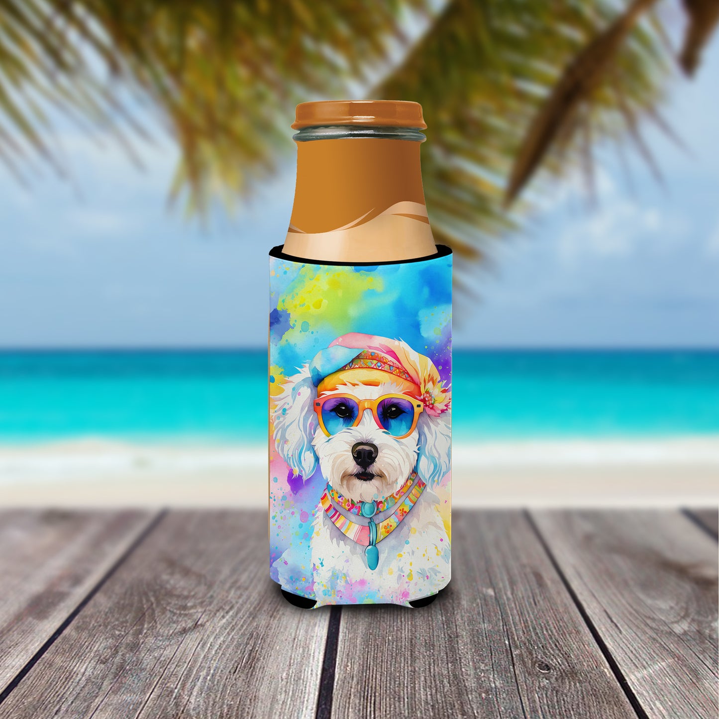 Bichon Frise Hippie Dawg Hugger for Ultra Slim Cans