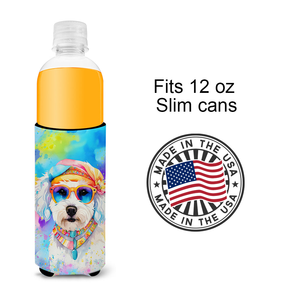 Bichon Frise Hippie Dawg Hugger for Ultra Slim Cans