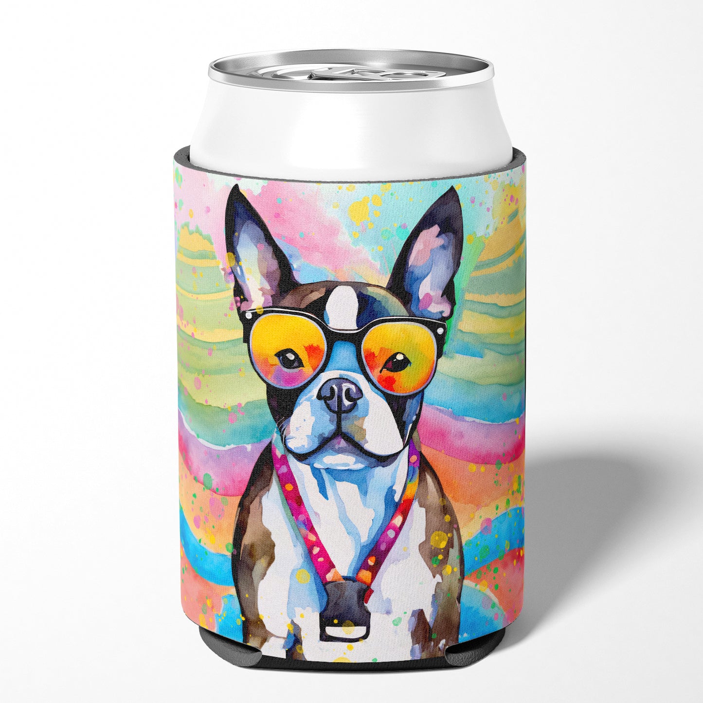 Boston Terrier Hippie Dawg Can or Bottle Hugger