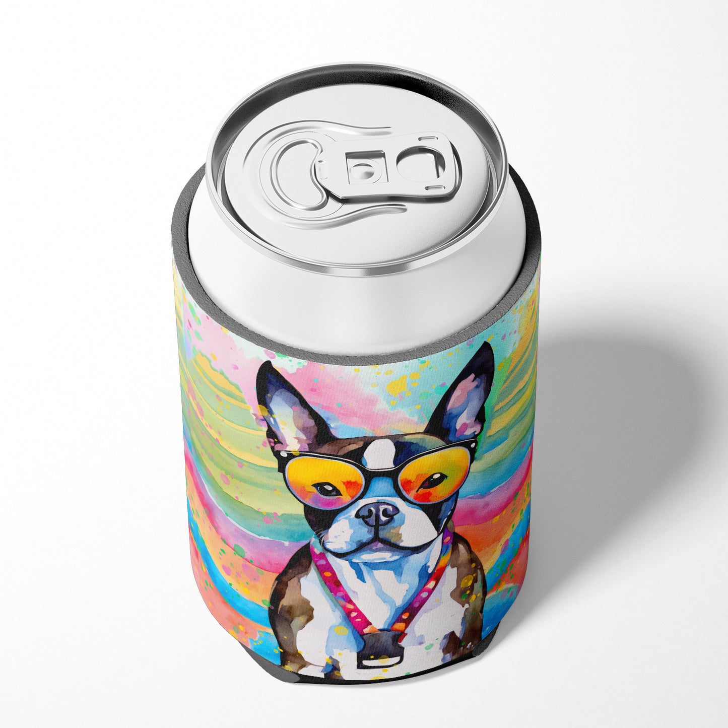 Boston Terrier Hippie Dawg Can or Bottle Hugger