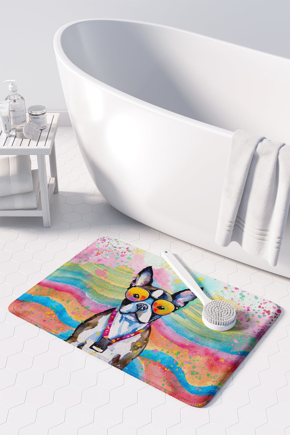 Boston Terrier Hippie Dawg Memory Foam Kitchen Mat