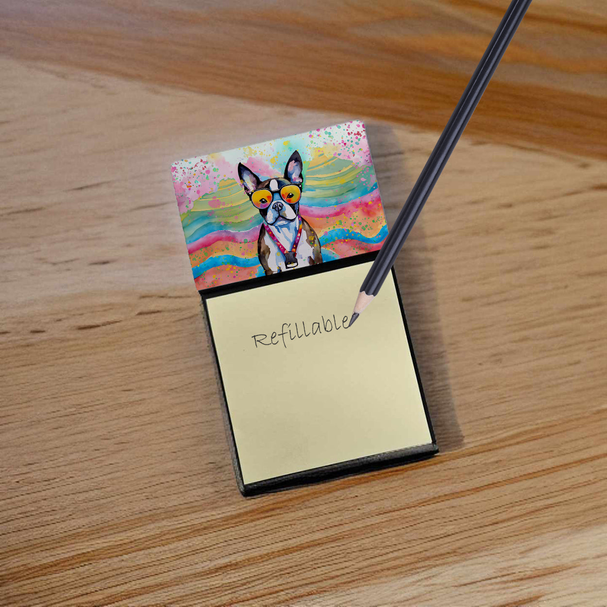 Boston Terrier Hippie Dawg Sticky Note Holder