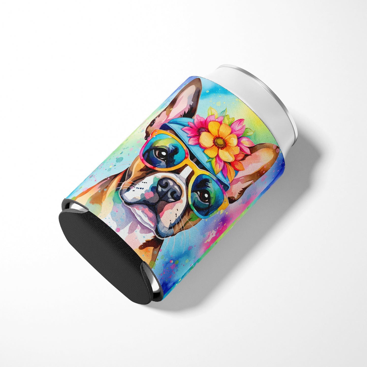 Boston Terrier Hippie Dawg Can or Bottle Hugger