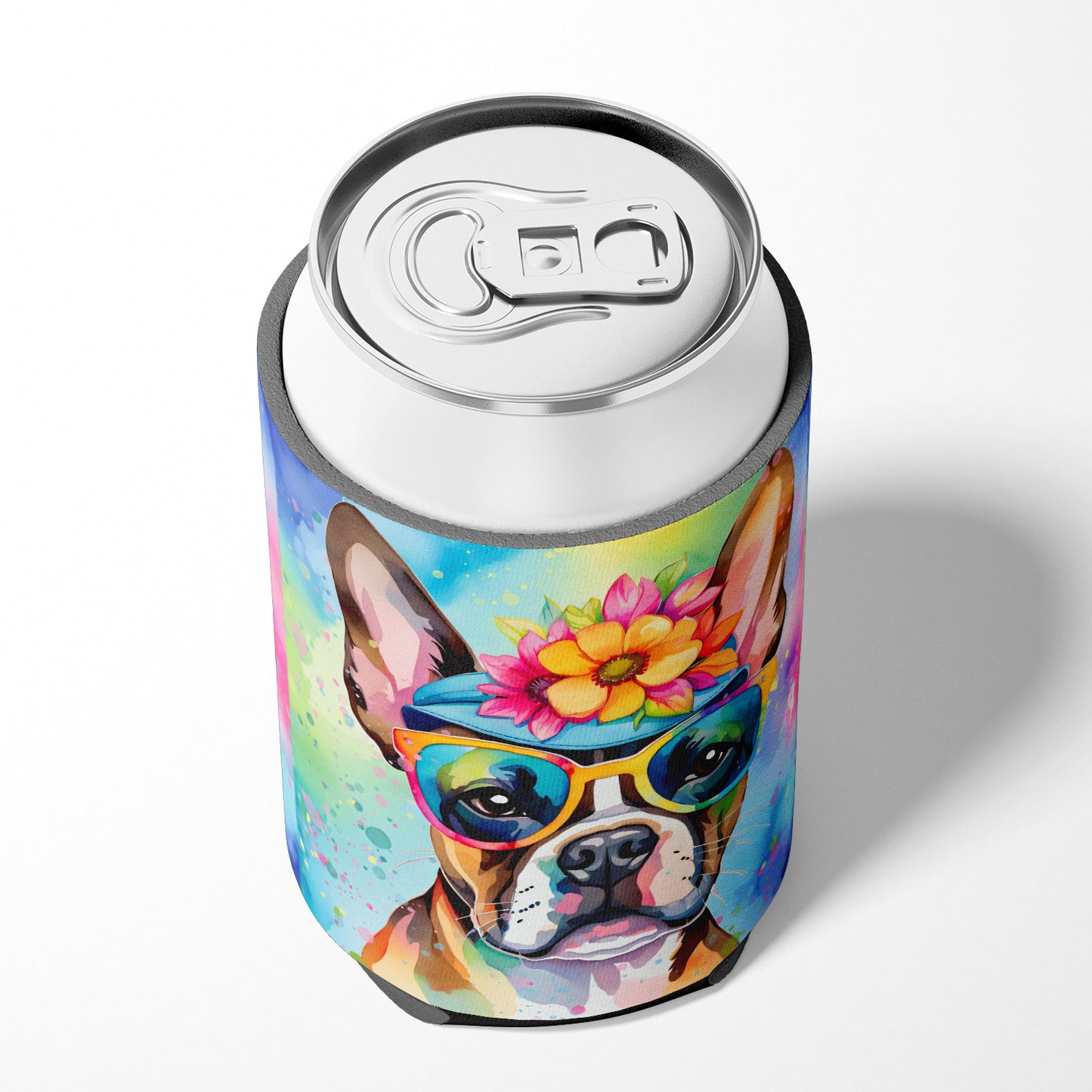 Boston Terrier Hippie Dawg Can or Bottle Hugger