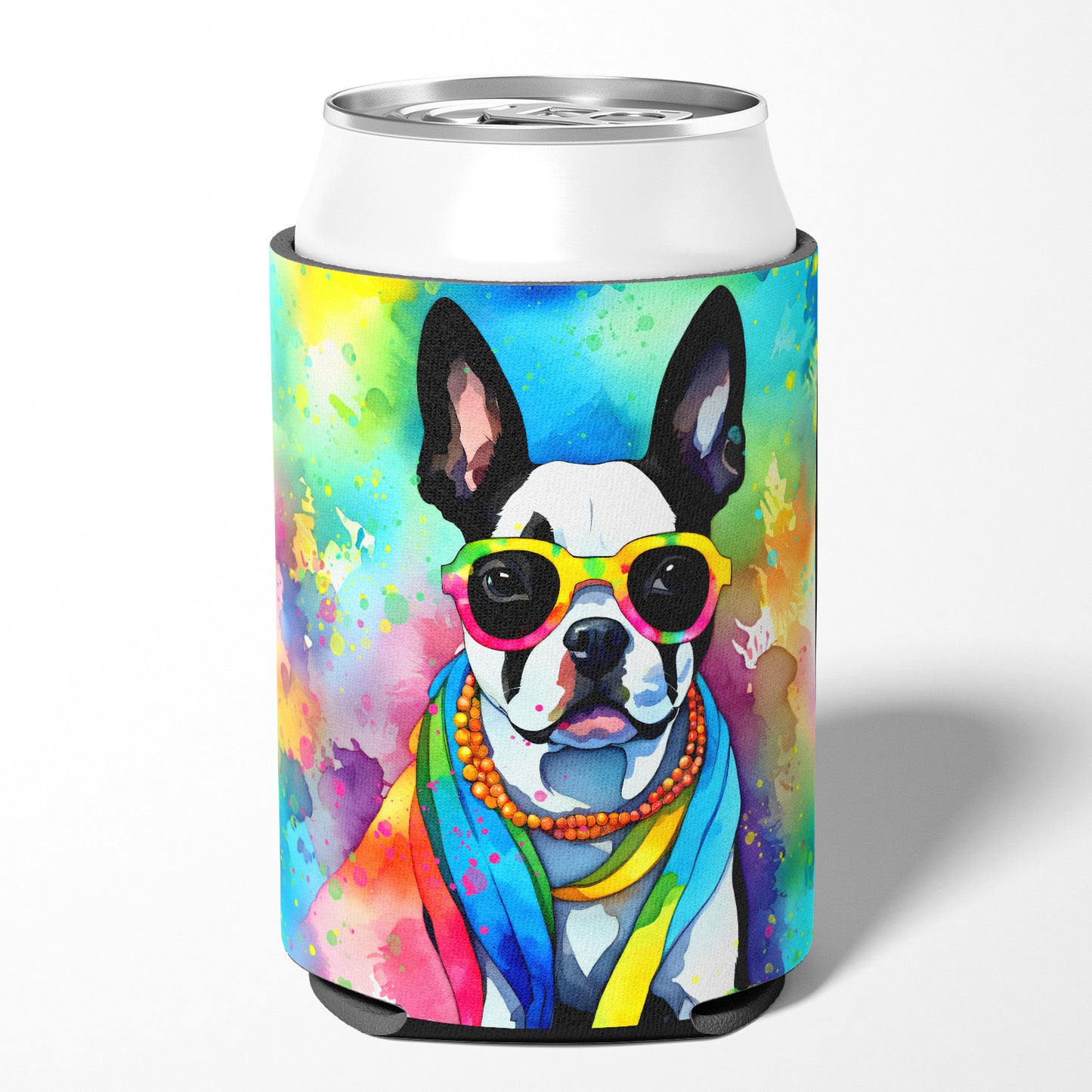 Boston Terrier Hippie Dawg Can or Bottle Hugger