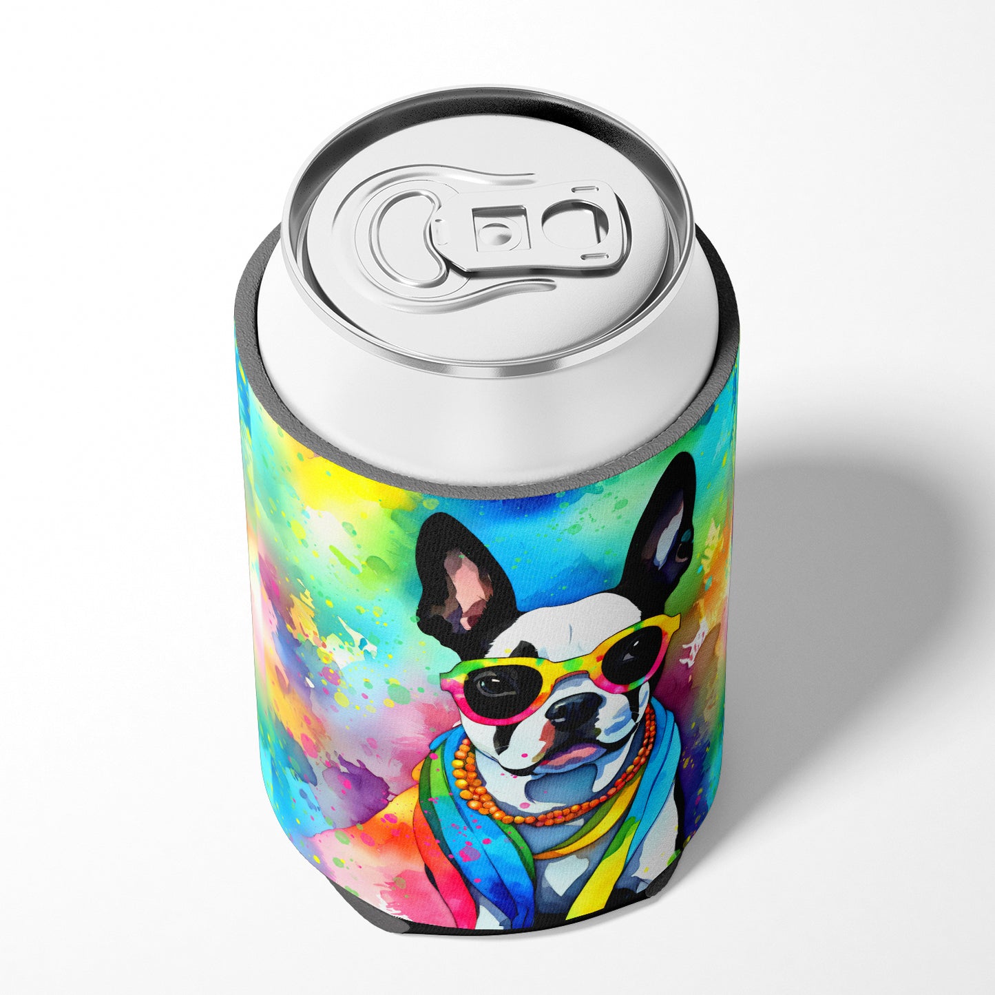 Boston Terrier Hippie Dawg Can or Bottle Hugger