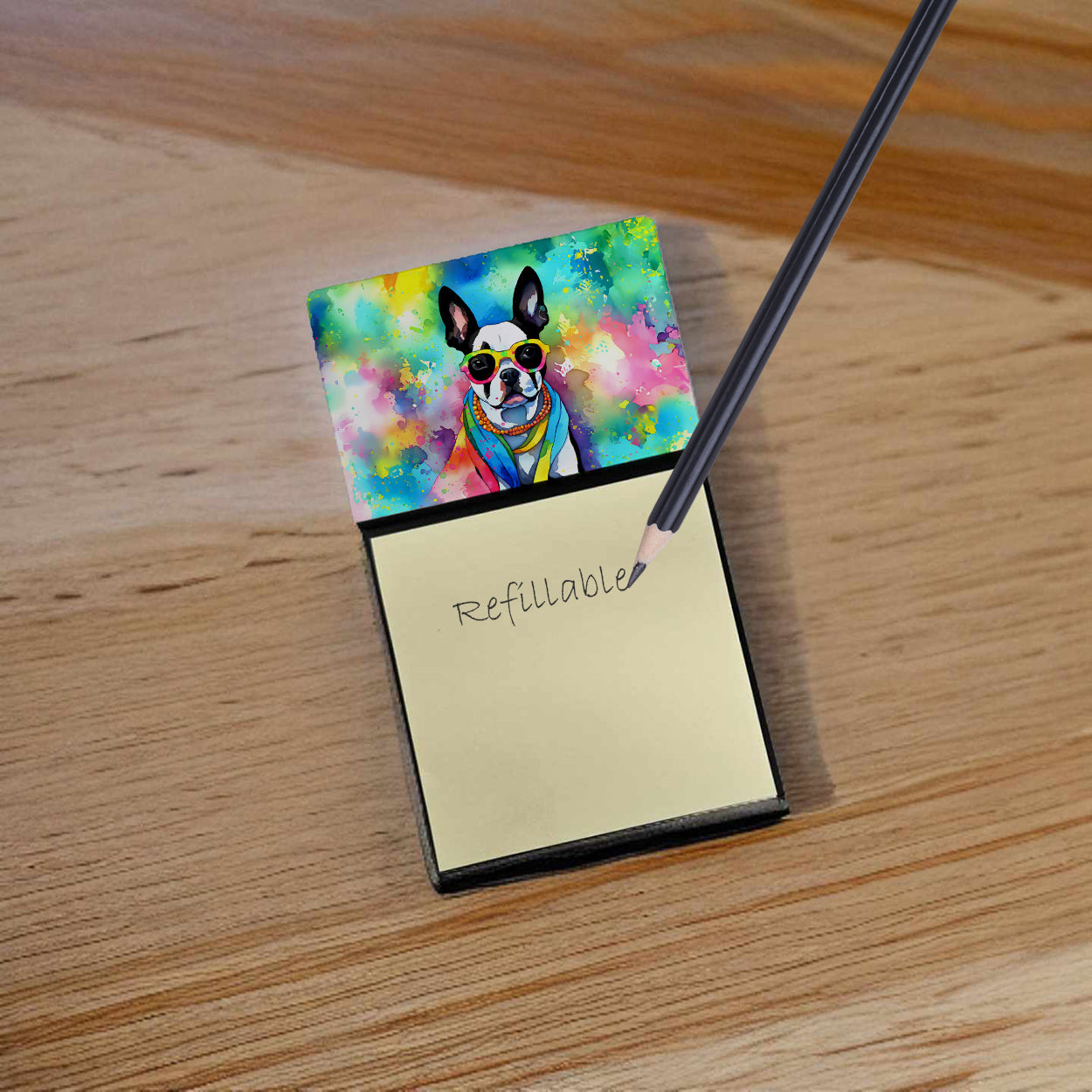 Boston Terrier Hippie Dawg Sticky Note Holder