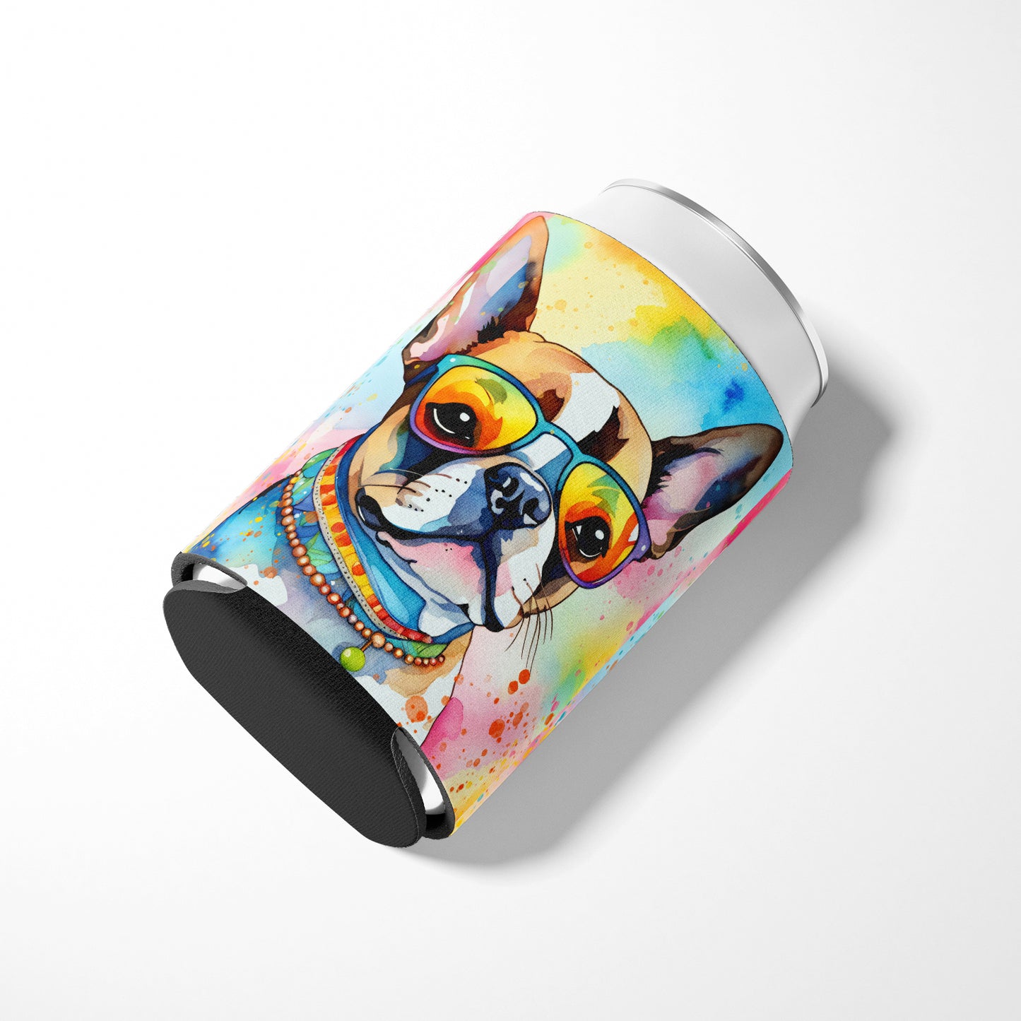 Boston Terrier Hippie Dawg Can or Bottle Hugger