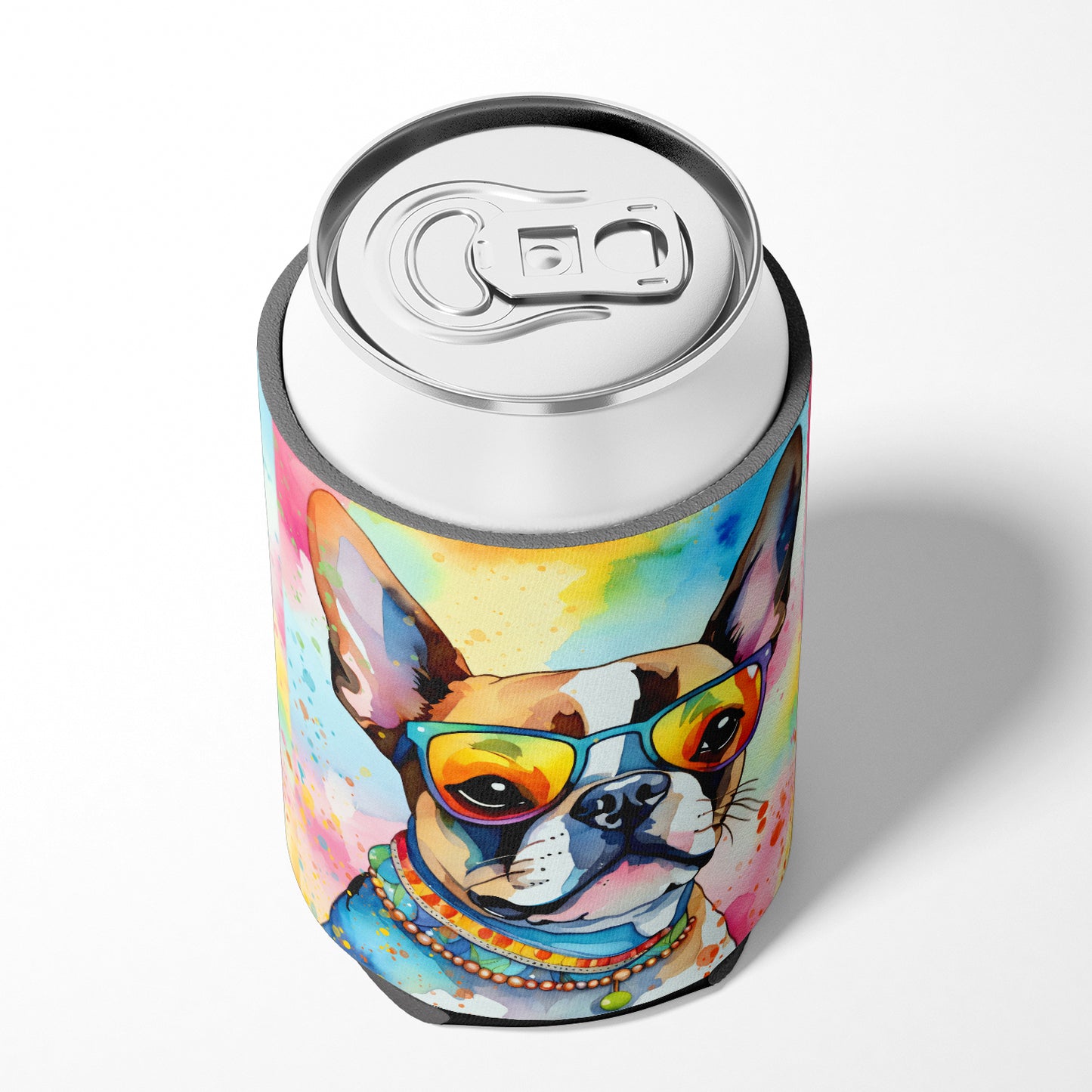 Boston Terrier Hippie Dawg Can or Bottle Hugger