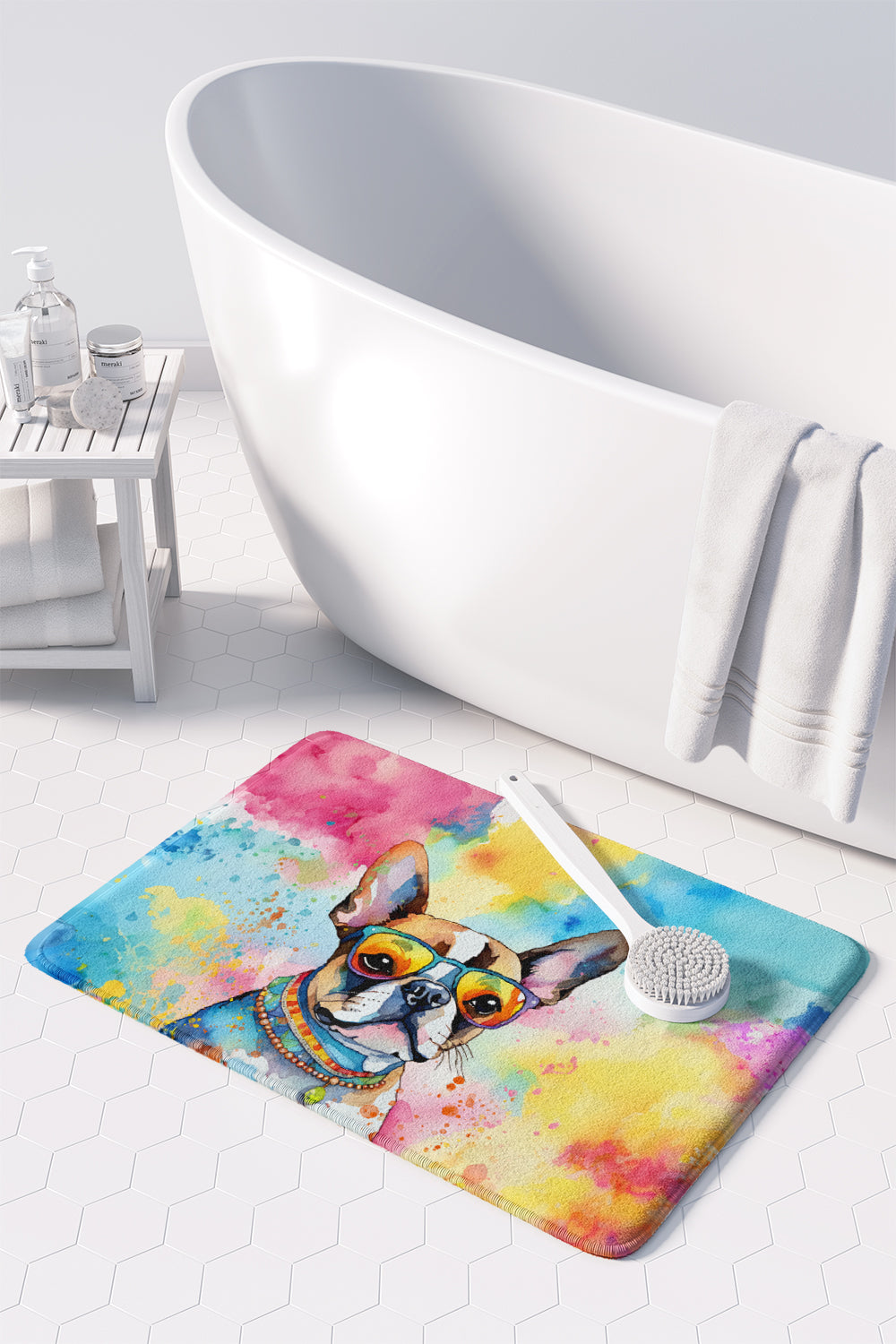 Boston Terrier Hippie Dawg Memory Foam Kitchen Mat