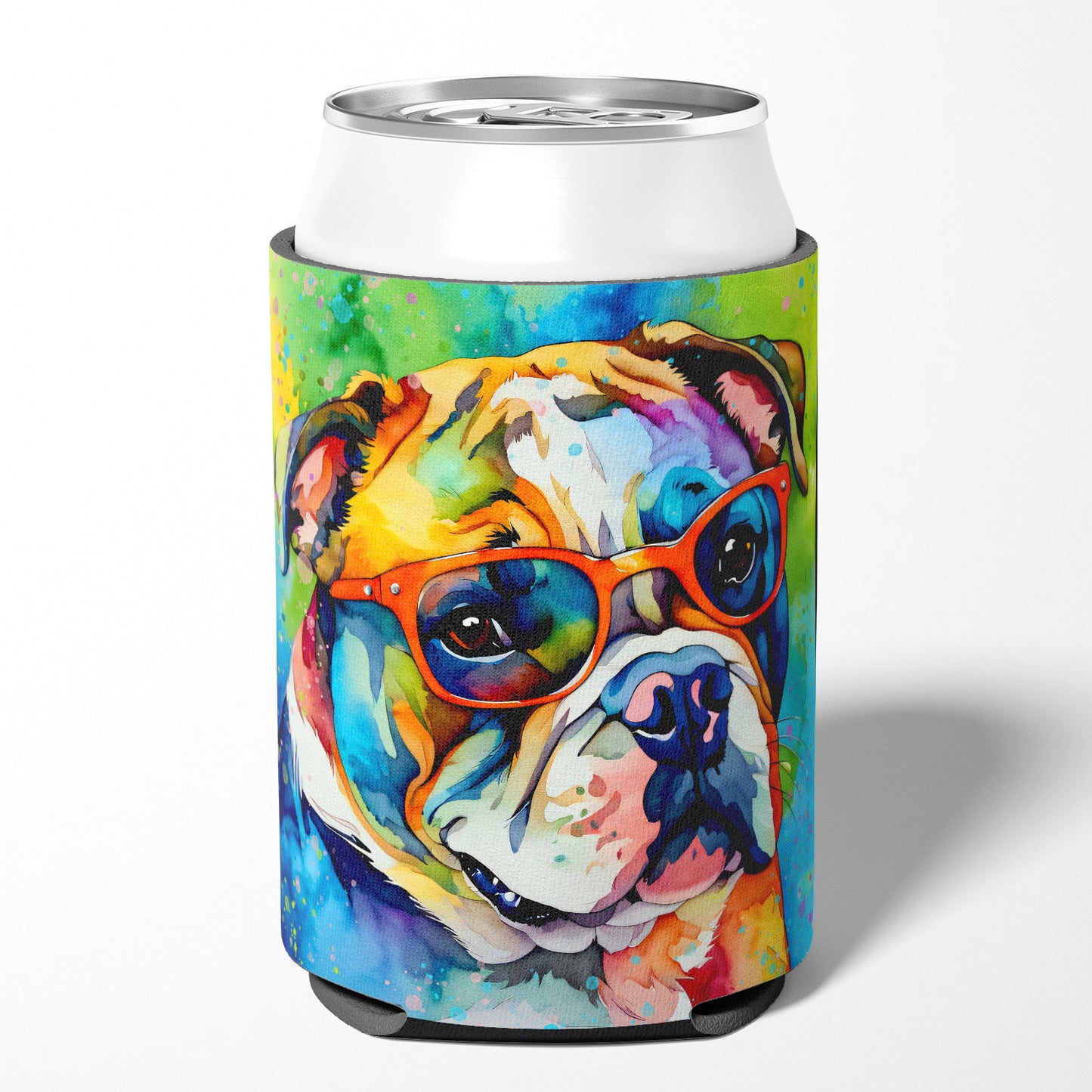 English Bulldog Hippie Dawg Can or Bottle Hugger