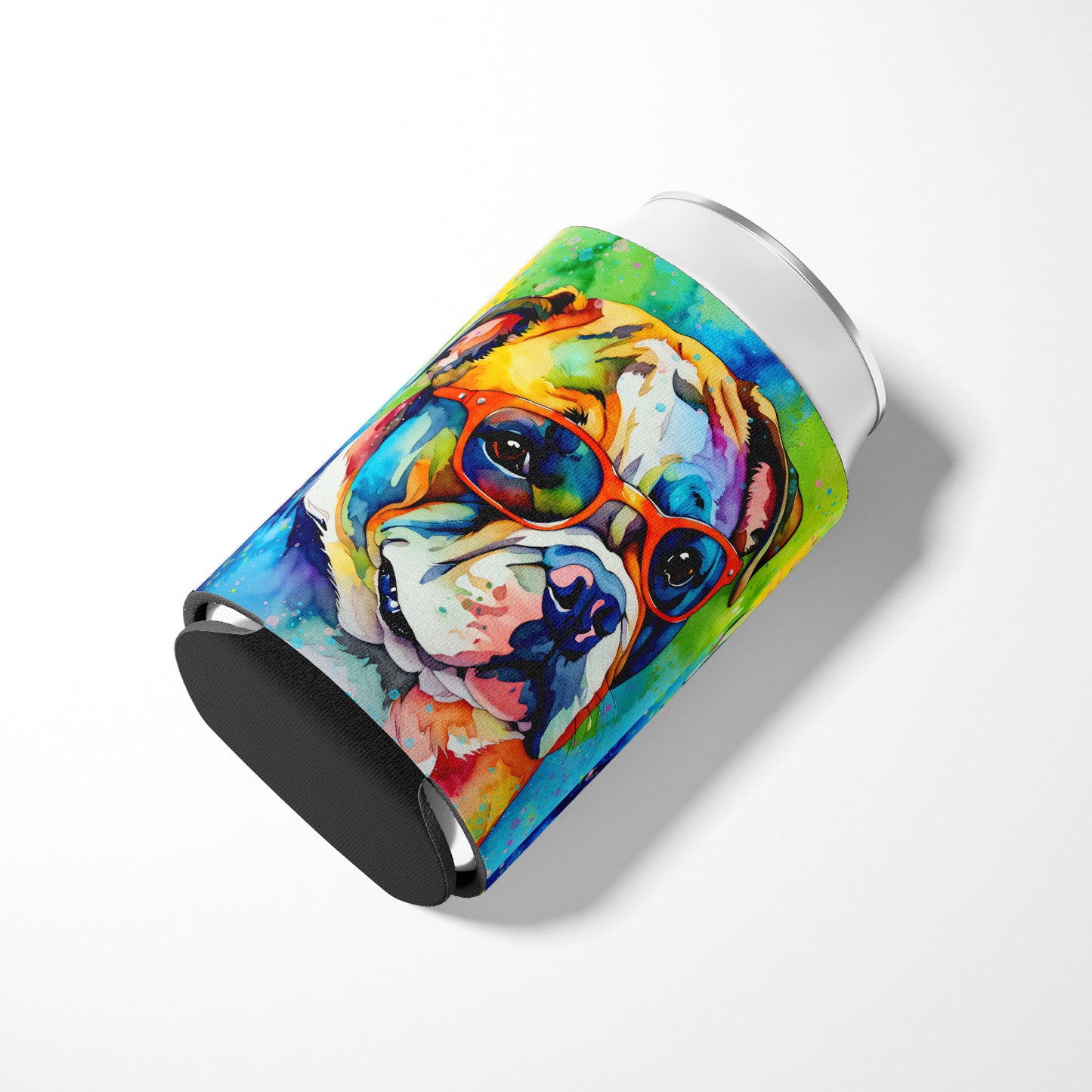 English Bulldog Hippie Dawg Can or Bottle Hugger