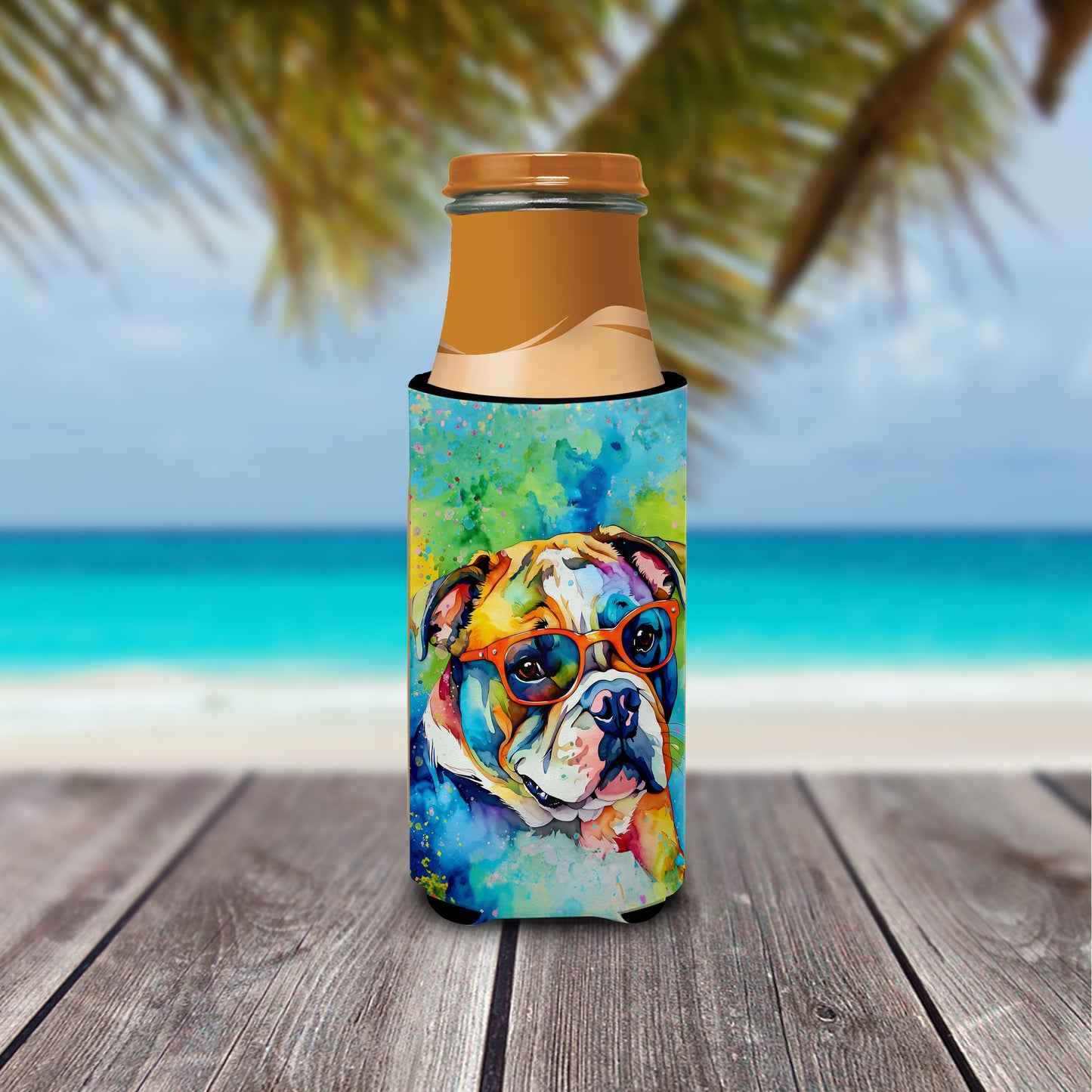 English Bulldog Hippie Dawg Hugger for Ultra Slim Cans