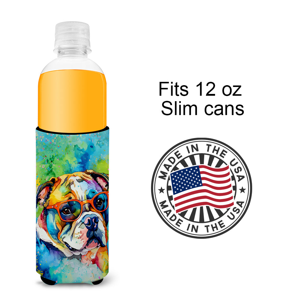 English Bulldog Hippie Dawg Hugger for Ultra Slim Cans