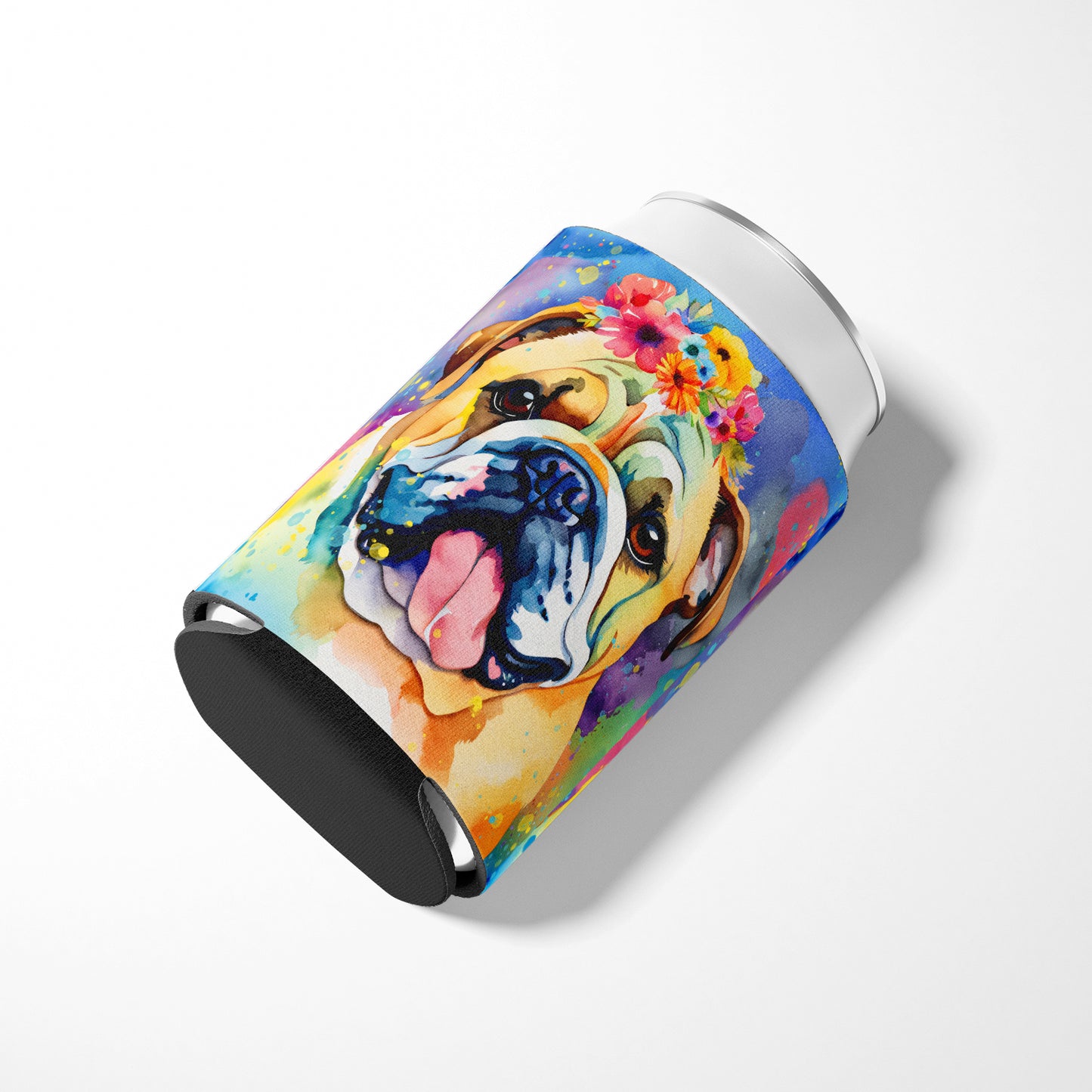 English Bulldog Hippie Dawg Can or Bottle Hugger