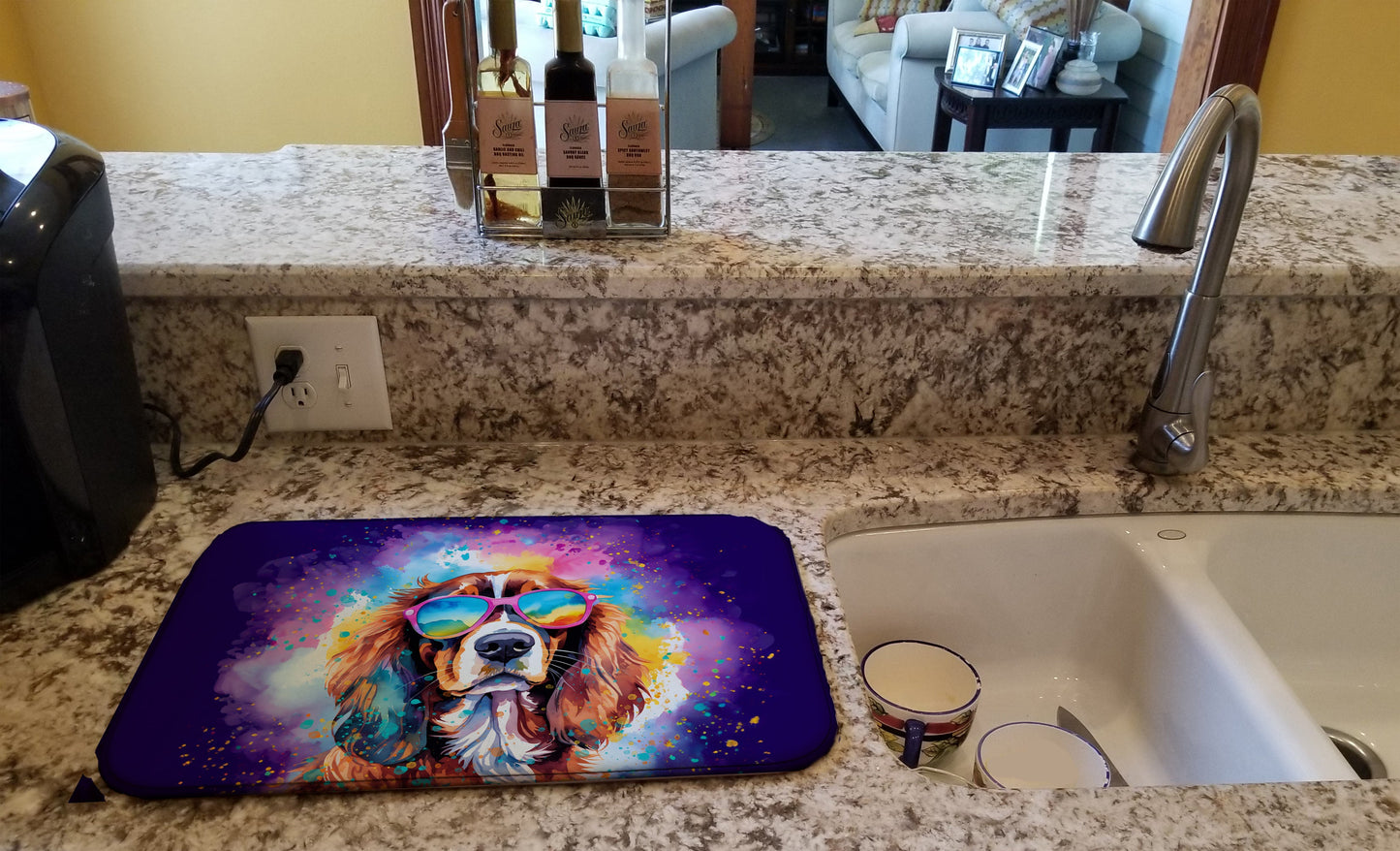 Cavalier Spaniel Hippie Dawg Dish Drying Mat